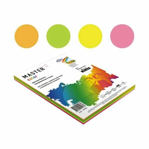 Бумага А4 для принтера и офисной техники (цветная) (плотность 80г/кв м) 4 цвета 200 листов Neon (42687)
