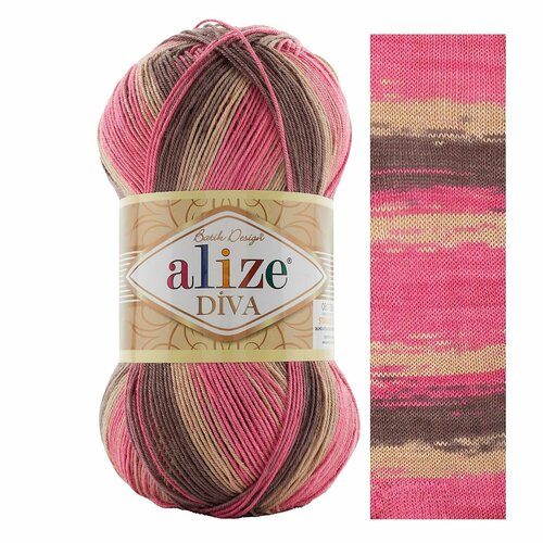 Пряжа ALIZE DIVA BATIK, беж. св/роз. яр/кор. св - 7829, 100% микрофибра акрил, 5 мотков, 100 г, 350 м.