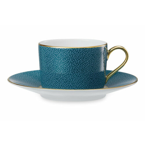 Чашка чайная с блюдцем Legle Разбитое сердце 150 мл, темно-зеленая, золотой кант, фарфор, п/к