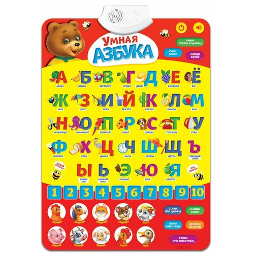 Обучающий электронный плакат Умная азбука для детей, умная игрушка на батарейках со звуковыми эффектами, учим буквы, цифры и животных