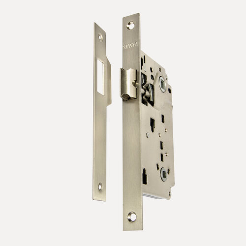 Изображение товара Врезной сантехнический межкомнатный дверной замок Loid 2056 B SN серебристый, матовый хром, никель (межосевое 90 мм)