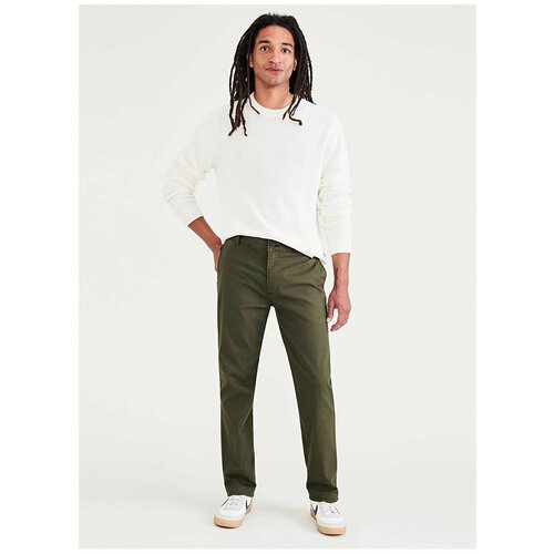 мужские брюки цвета хаки 50 размер Брюки чинос DOCKERS Dockers Normal Waist Slim Leg Slim Fit Green Trousers, размер 29-32, зеленый, хаки