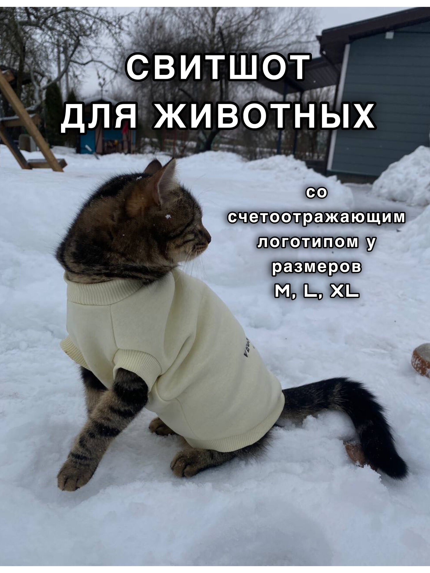 Свитшот для животных ( толстовка для молодых кошек и собак) VEGANBASED Молочный/M (29см)