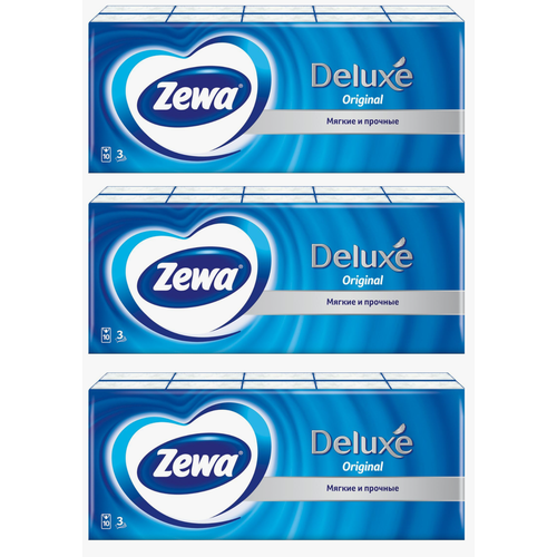 Платочки бумажные Zewa Deluxe, 10шт, 3 слоя, спайка 10шт, 3 уп