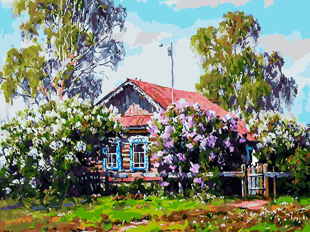 Картина по номерам Белоснежка «Весна в деревне» (30х40 см, холст на подрамнике)