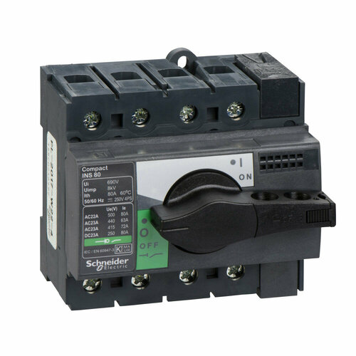 Schneider Electric Interpact INS/INV Выключатель-разъединитель 4P 80А рукоятка спереди 28905