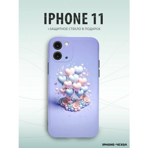 Чехол Iphone 11 сердечки пузыри цветы