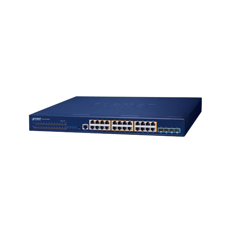 Коммутатор/ PLANET Layer 3 24-Port 10/100/1000T 802.3at PoE + 4-Port 10G SFP+ Stackable Managed Switch (370W PoE budget