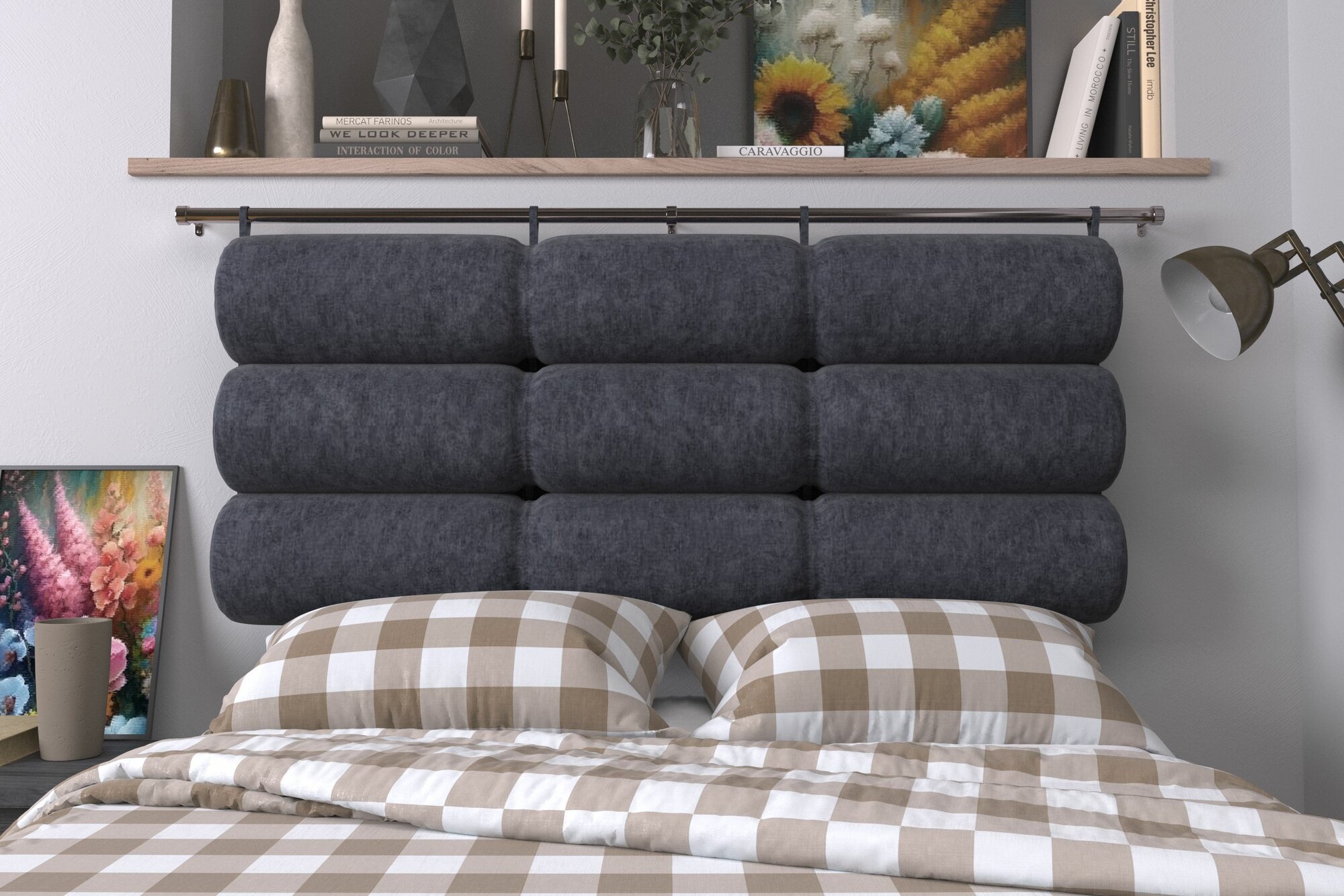 Набивное изголовье-подушка для кровати Mr. Mattress Soft XL 140x20 Grey с креплением