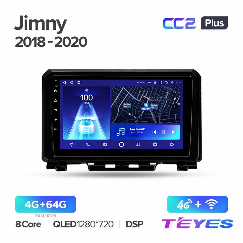 Магнитола Suzuki Jimny JB64 2018-2020 Teyes CC2+ 4/64GB, штатная магнитола, 8-ми ядерный процессор, QLED экран, DSP, 4G, Wi-Fi, 2 DIN