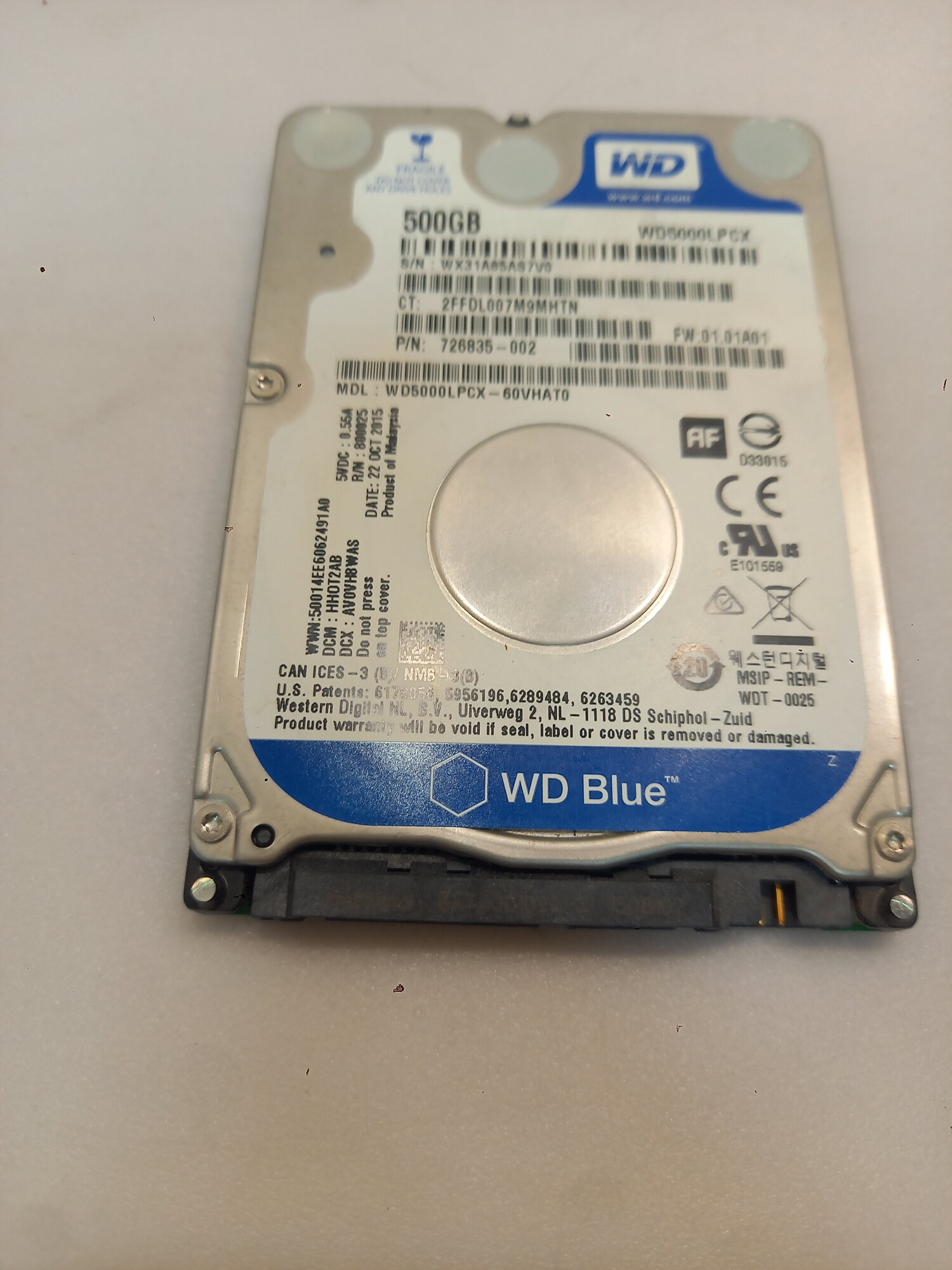 Жёсткий диск HDD 500 Gb SATA 6Gb/s Western Digital Blue WD5000LPCX 2.5" 5400 rpm 16Mb