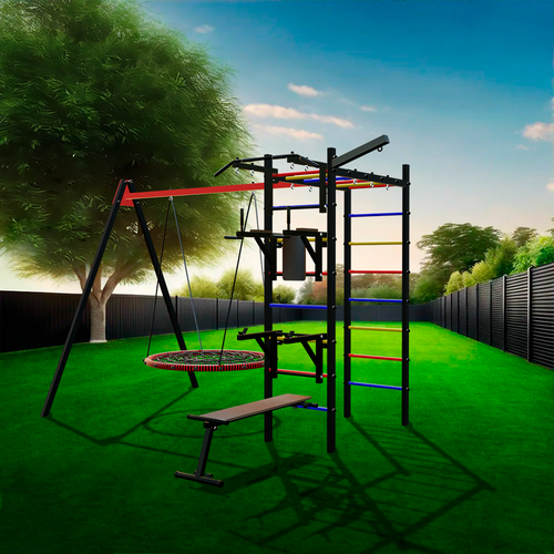 Уличный спортивно-игровой комплекс Sv Sport У3193 (ступени Разноцветные / Качели-гнездо 0.8м / Подвесы для качелей на подшипниках 1 комп.)