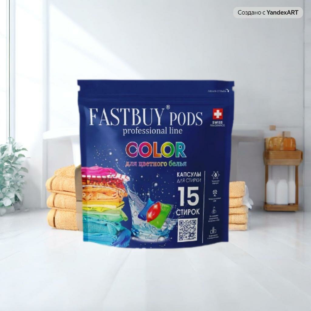 Капсулы для стирки Fastbuy Pods Professional line для цветного белья, 15 шт.