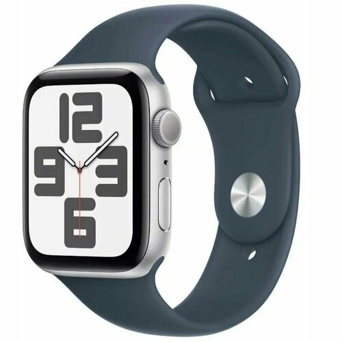 умные часы apple watch se 2023 44mm aluminum case with sport band m l цвет midnight Смарт-часы Apple Watch Series SE 2023 (GPS), 44mm, Silver/Storm Blue Sport Band