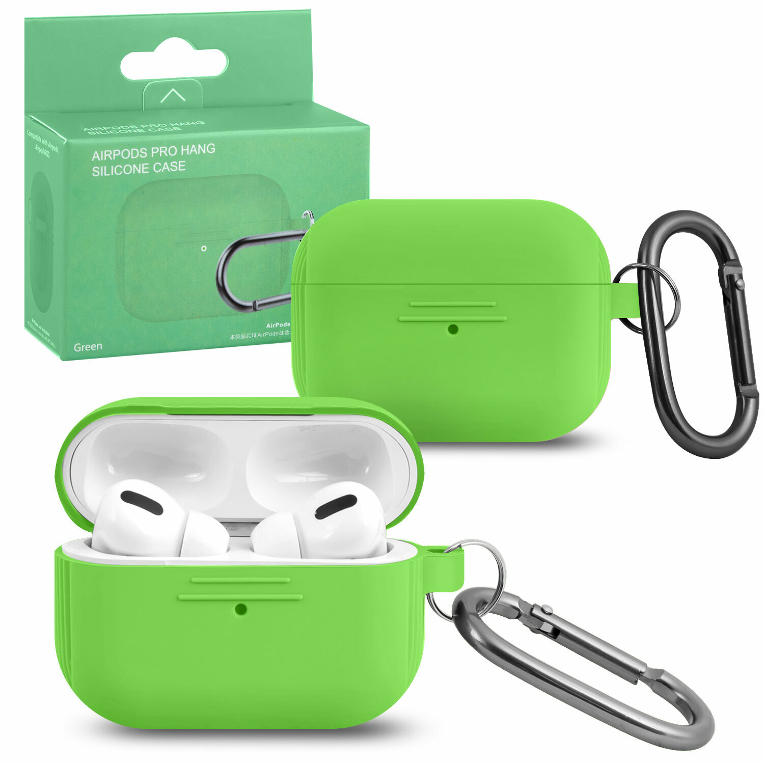 Чехол AirPods Pro Hang Silicon Сase с карабином LE green (2шт в комплекте)