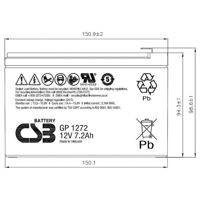 Аккумуляторная батарея CSB GP 1272 F2 12В 7.2 А·ч - фото №20