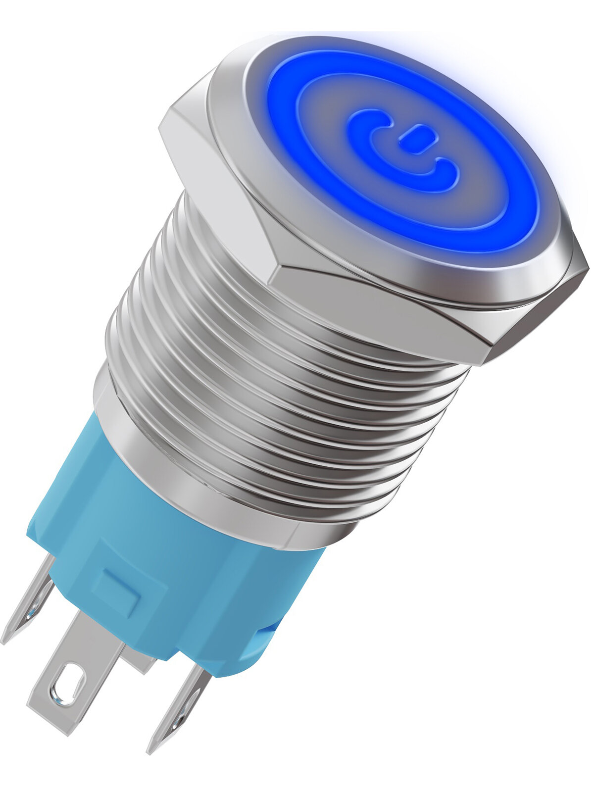 Кнопка выключатель (тумблер) металлическая без фиксации антивандальная GSMIN K10 ON-OFF 5А 250В AC 5Pin с подсветкой 16мм (Синий)