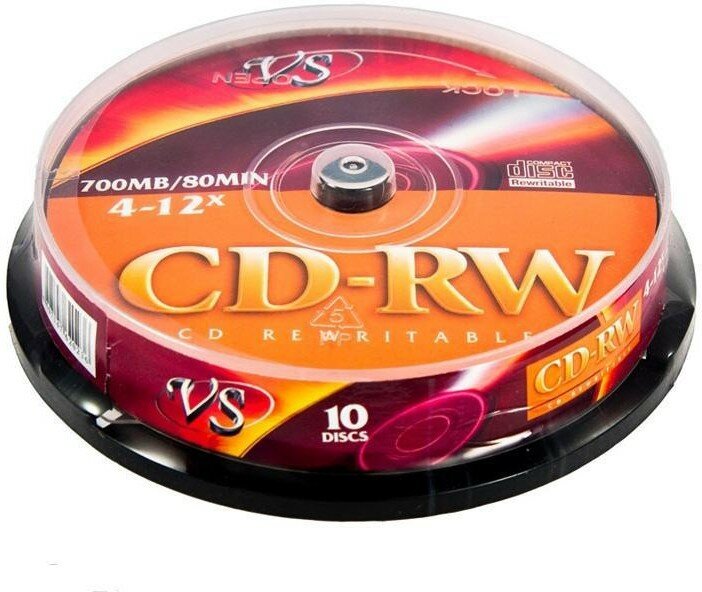 Носители информации CD-RW, 4x-12x, VS, Cake/10, VSCDRWCB1001