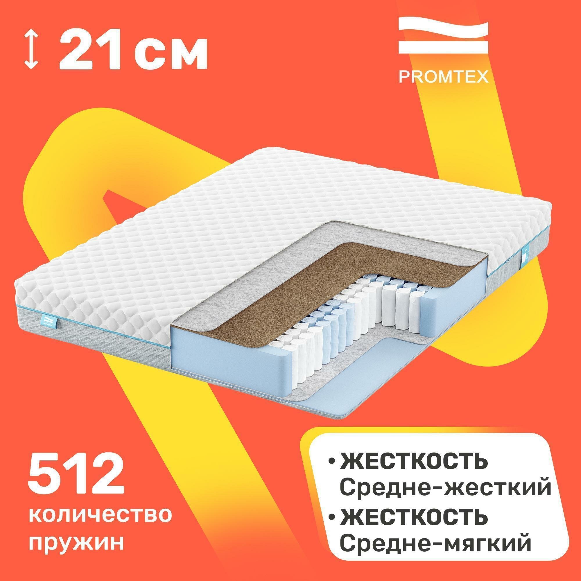 Матрас с независимыми пружинами PROMTEX Soft 18 Standart Combi 1 90x200