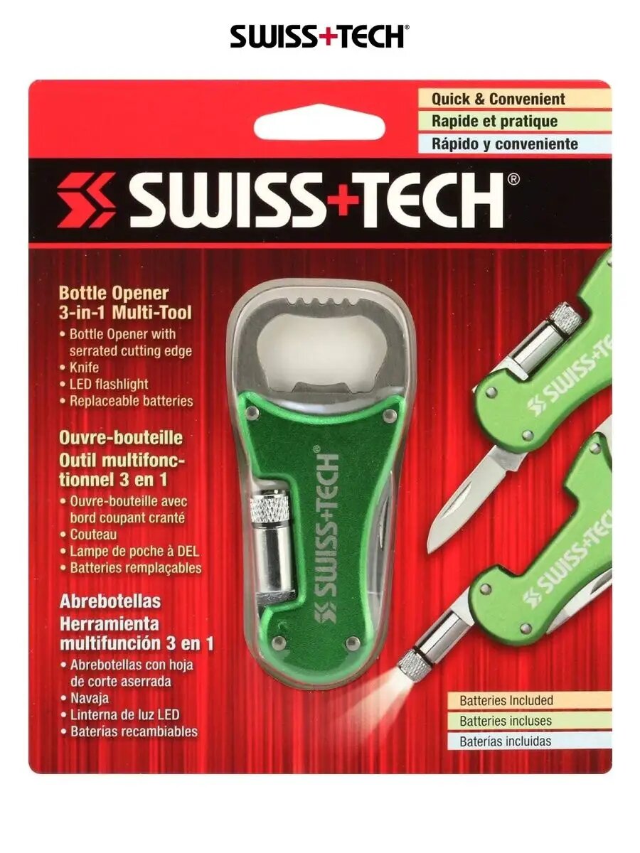 Мультитул 3 в 1 открывашка с фонариком ST60319, SWISS+TECH #ST60319 — фото 1
