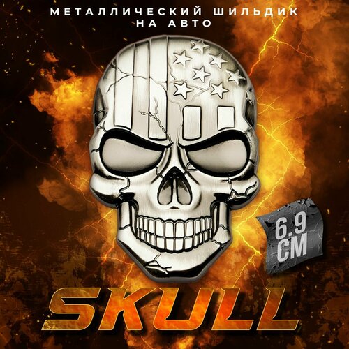 Металлический шильдик на авто Skull 44 х 69 мм