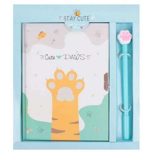 Набор Cute Paws блокнот на замке с ручкой Лапка голубой 399₽