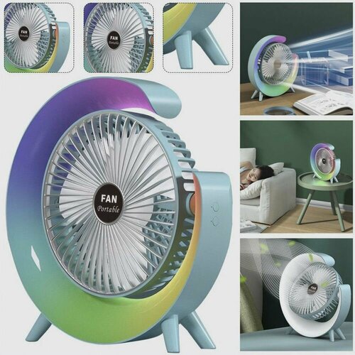 Вентилятор настольный с подсветкой зарядка через USB синий 200500₽