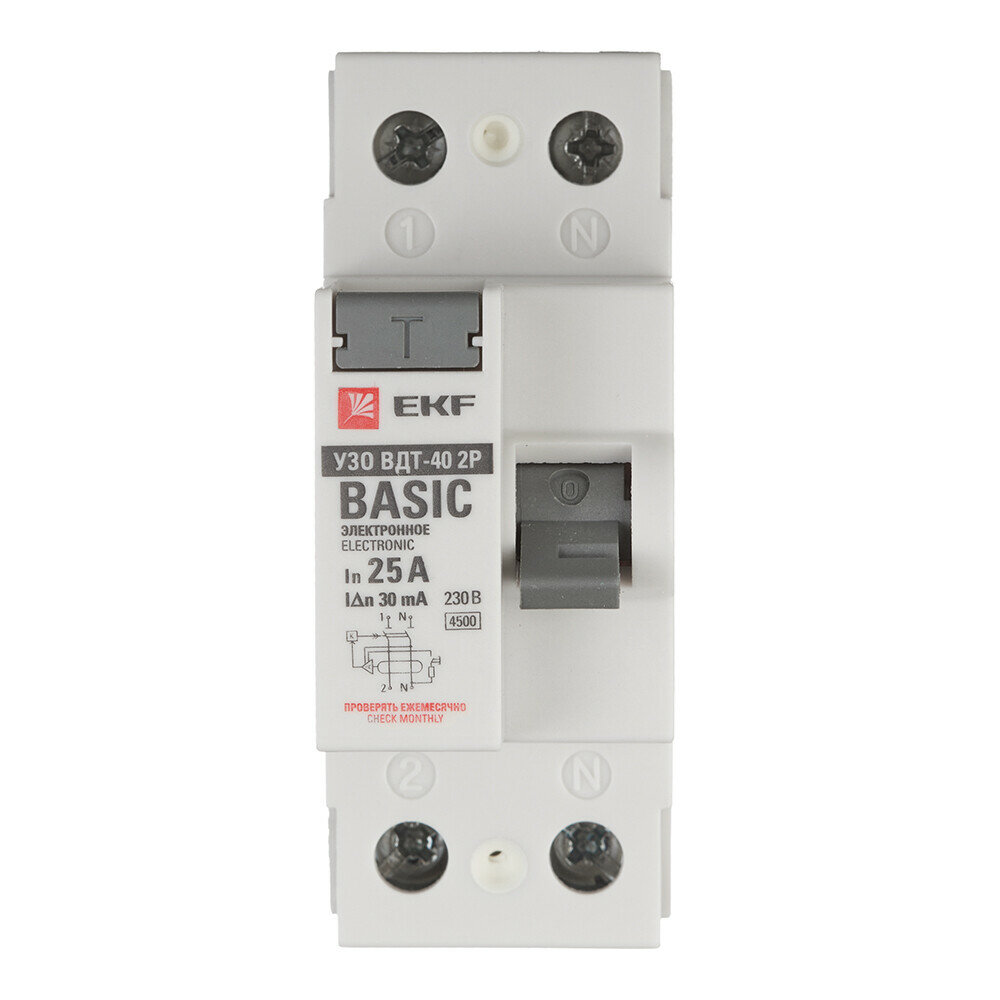 УЗО EKF Basic ВДТ-40 25А 1P+N тип AC 30 мА 4,5 кА elcb-2-25-30e-sim