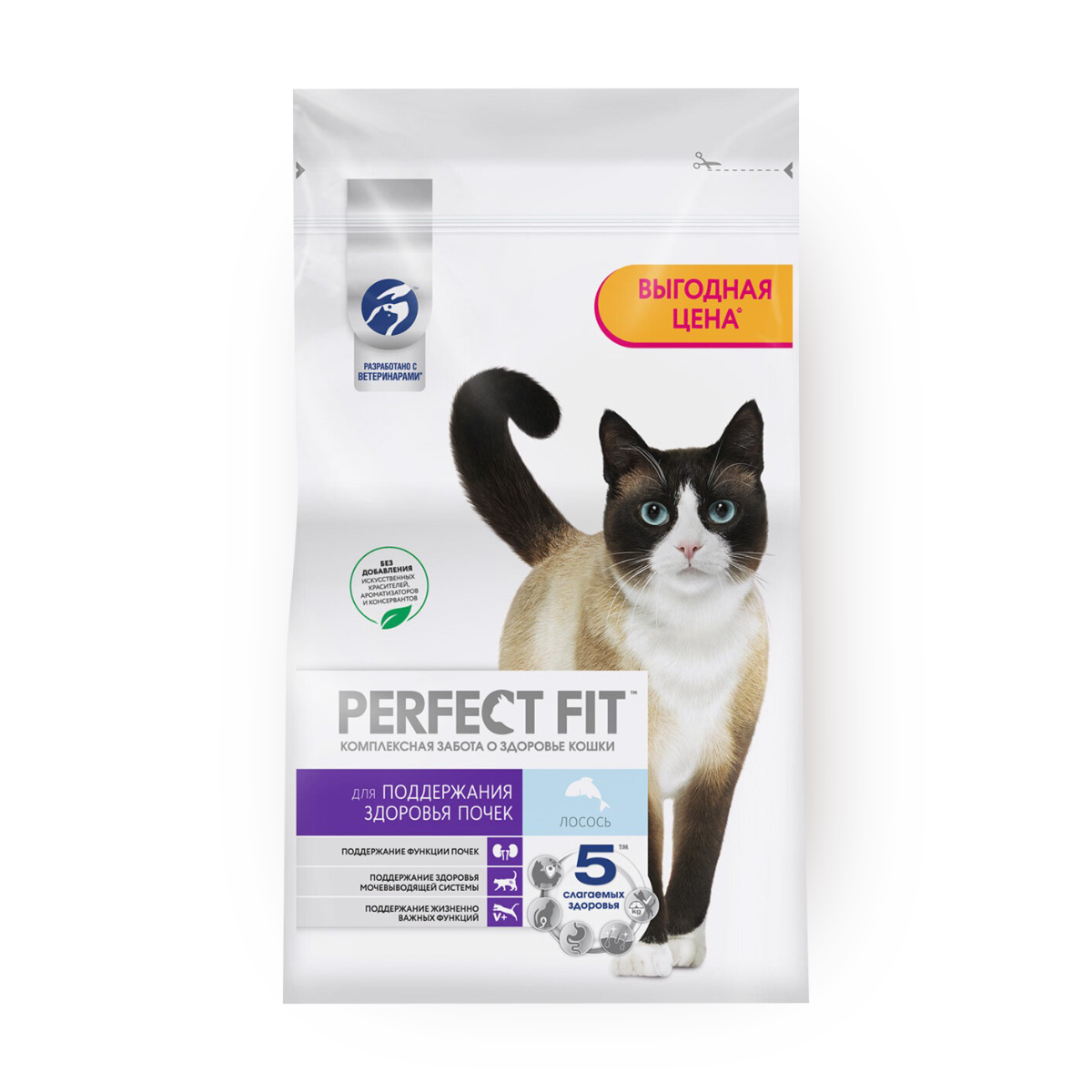 Сухой корм для кошек для поддержания здоровья почек Perfect Fit лосось