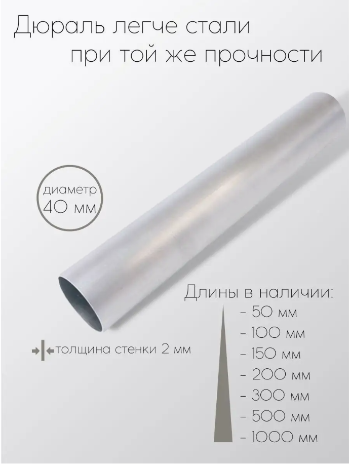 Алюминий дюраль Д16Т труба диаметр 40 мм толщина стенки 2 мм 40x2x500 мм