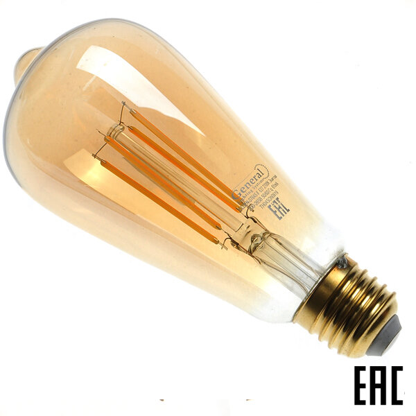 Лампа филаментная светодиодная General 7Вт Filament золотой E27 2700К 