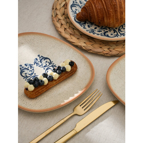 фото Набор тарелок 4 штуки, серия viento, диаметр 24 см, фарфор, белый, синий, bonna