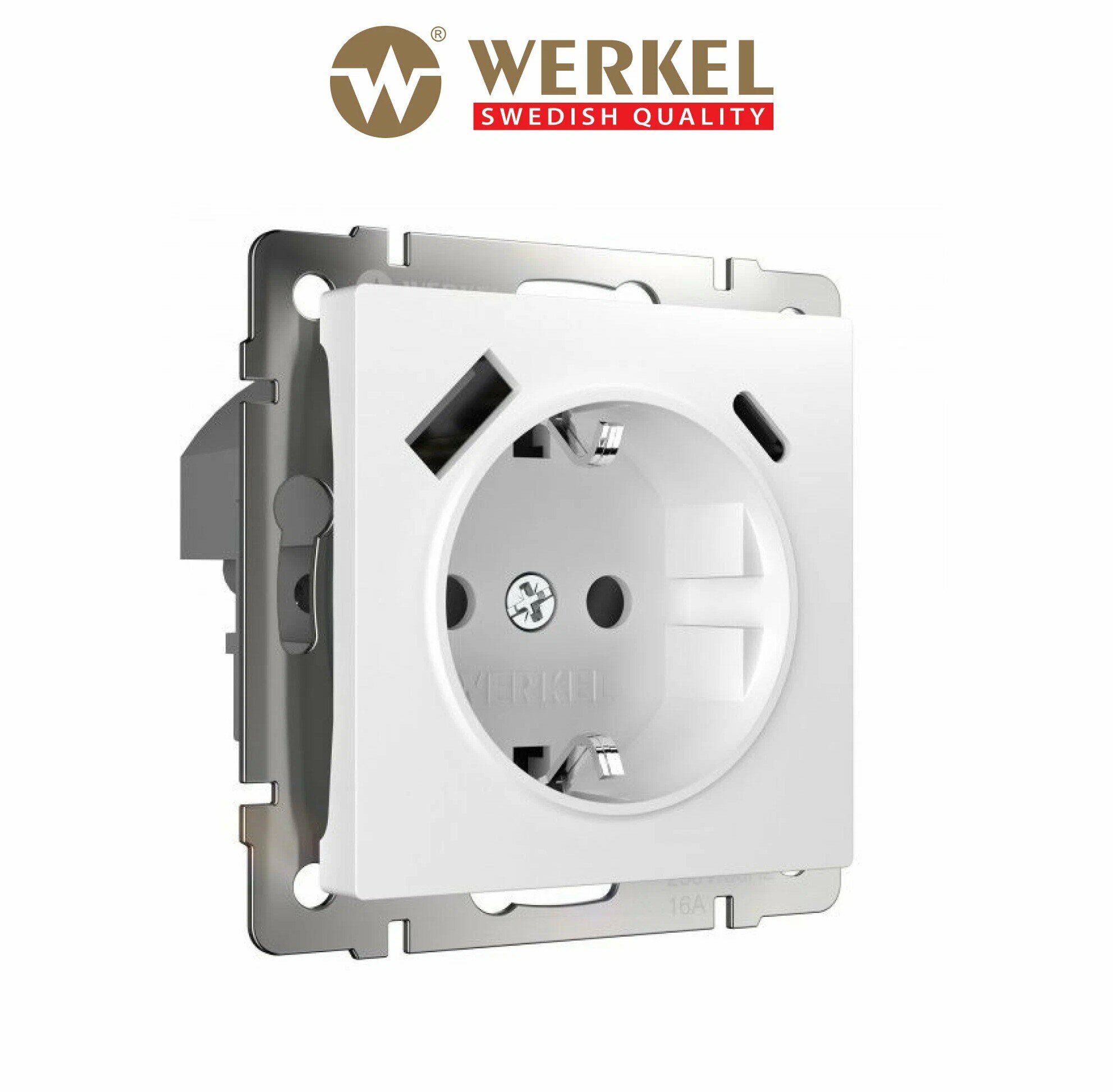 Розетка с заземлением, шторками и USB тип A+C Werkel белый, с быстрой зарядкой Quick charge