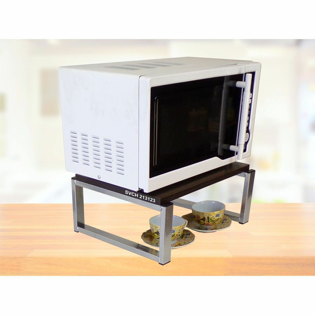 Подставка, полка на стол для микроволновой печи SVCH 213123, высота 17см, цвет кронштейнов-серебристый, размер поверхности полки 30х40см, цвет-венге