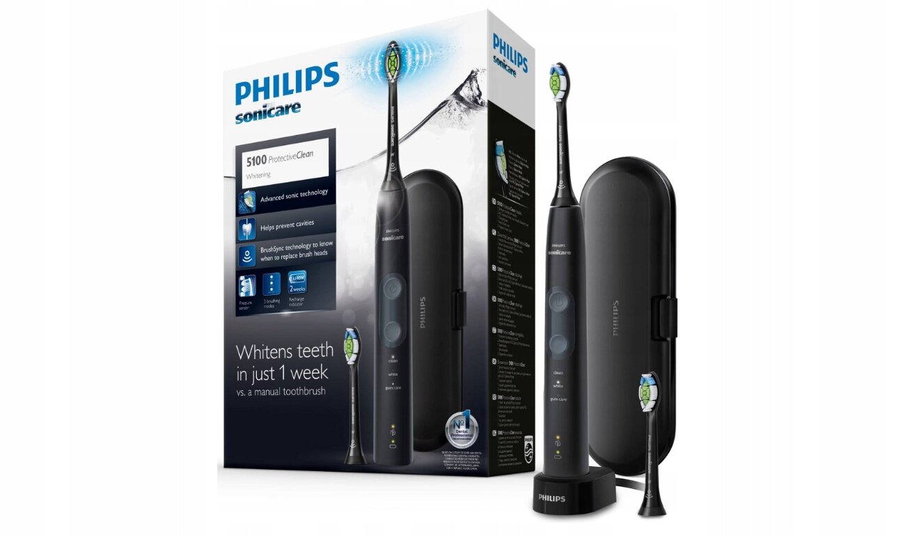 Электрическая зубная щетка Philips Sonicare ProtectiveClean 5100 HX6850/47, черная, 2 насадки
