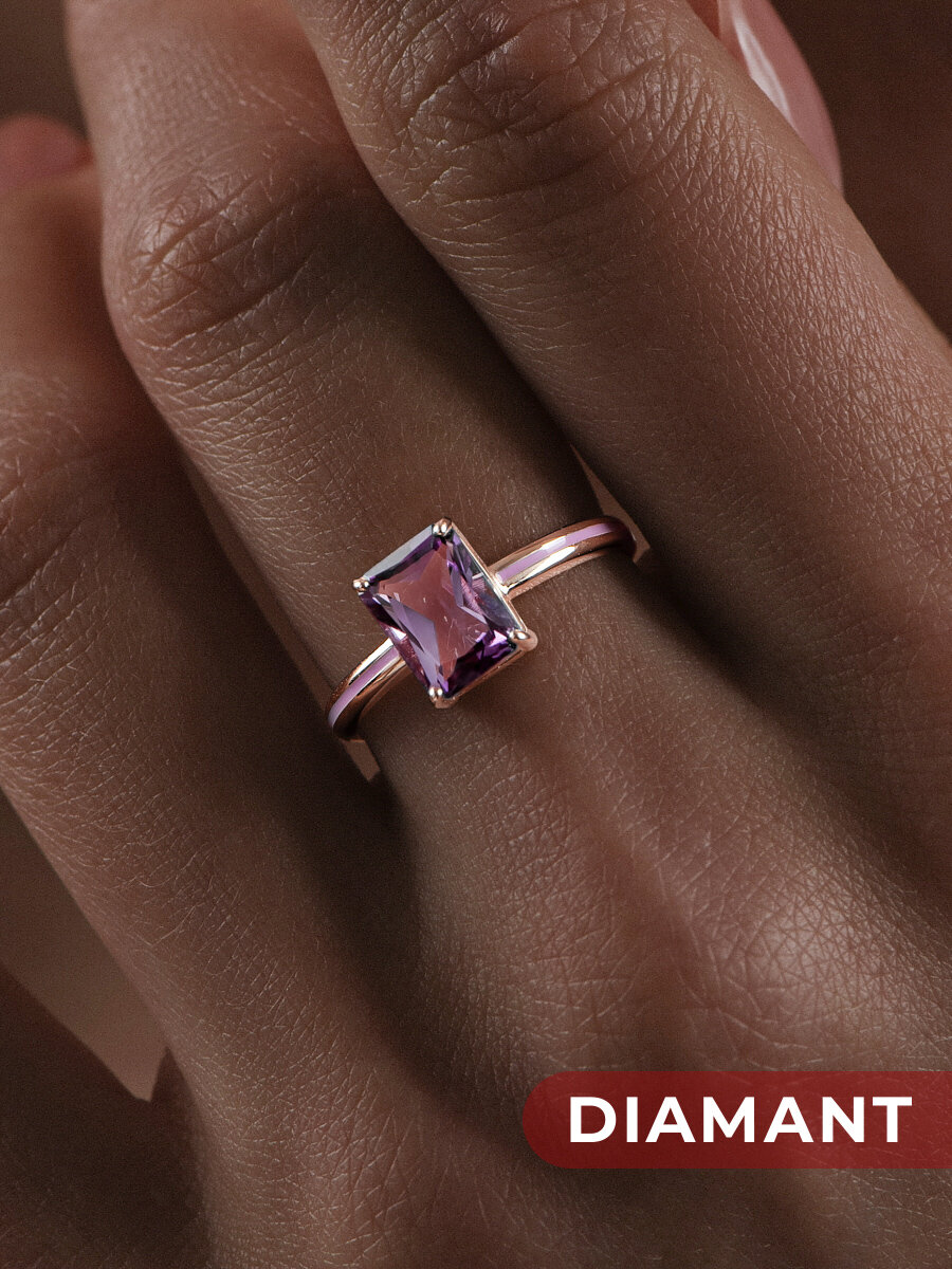 Кольцо Diamant, красное золото, 585 проба, аметист, эмаль, размер 17.5, розовый