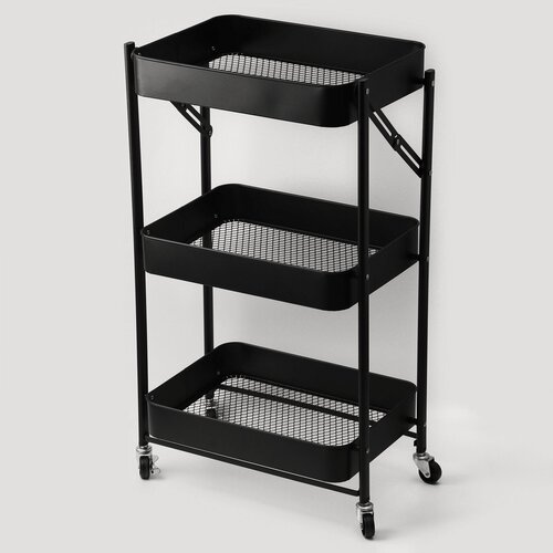Изображение товара Этажерка напольная 3-х ярусная, 45,5×29,5×77,5 см, на колёсиках, цвет чёрный