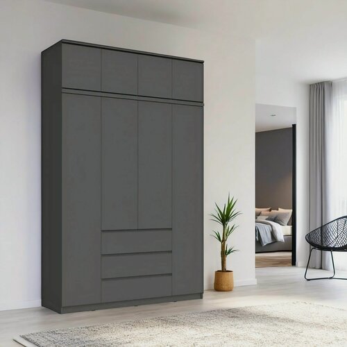 Изображение товара Шкаф 4-х створчатый распашной с ящиками и антресолью 1,6 "Челси" Графит