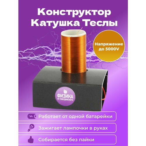 Конструктор Катушка Тесла Физика от Побединского / Набор для опытов и экспериментов / Подарок на День Рождения