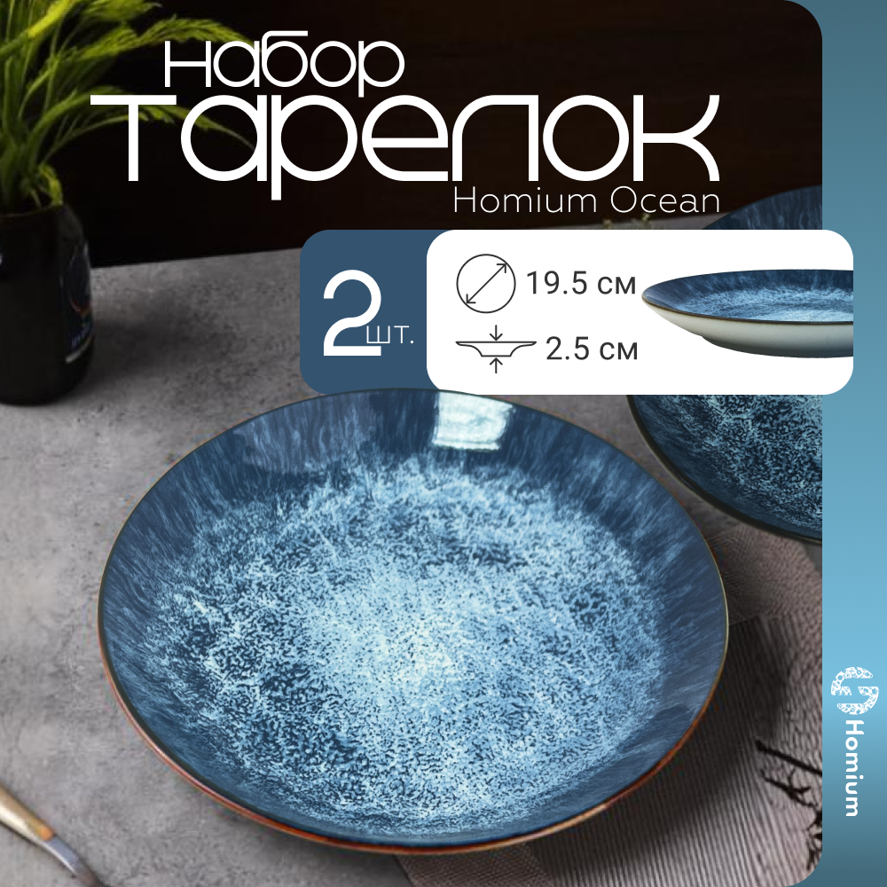 Набор сервировочных тарелок Homium, Japanese Collection, Ocean, 2шт, D19.5см, цвет сине-голубой