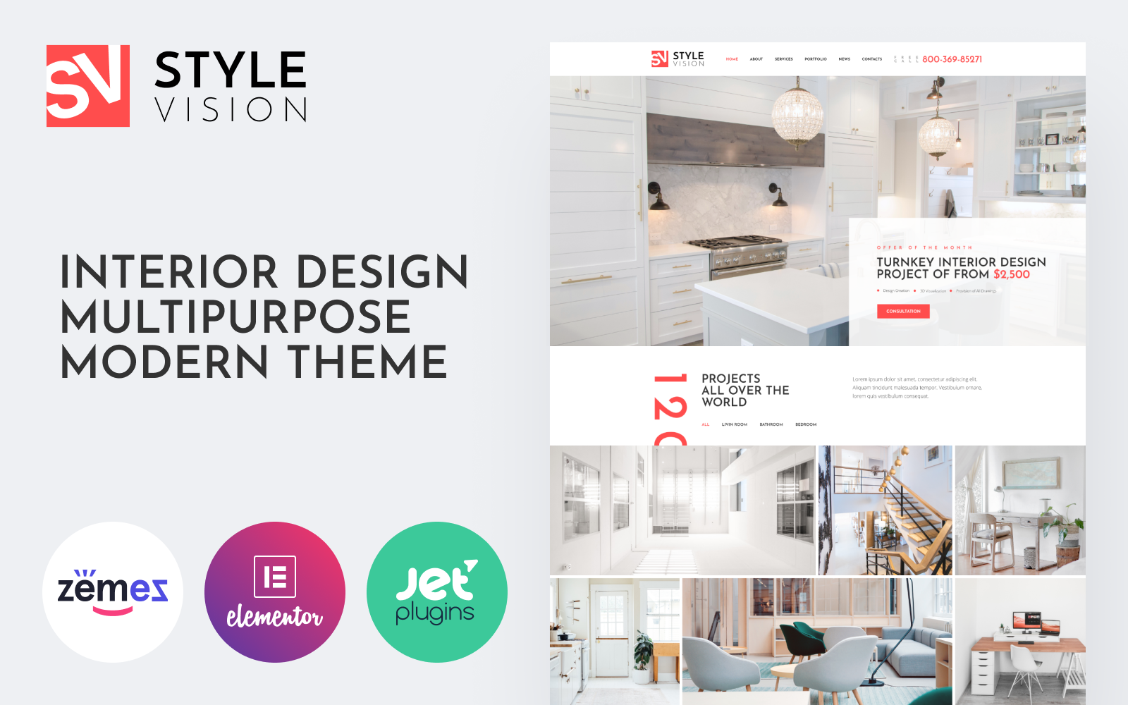 Шаблон для сайта Вордпресс с демоконтентом Style Vision - Interior Design Multipurpose Modern WordPress Elementor Theme WordPress Theme