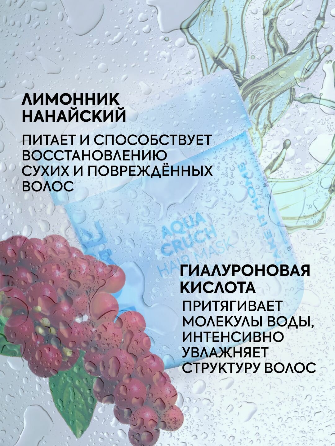 Маски Для Волос Маска для сухих волос ICE Professional by Natura Siberica AQUA CRUCH профессиональная увлажняющая гиалуроновая 200 мл