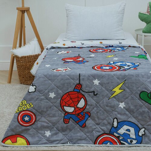 Изображение товара Покрывало на кровать 147х210 детское стеганое, Кот Баюн, Мстители, Марвел, бязь, 100% хлопок