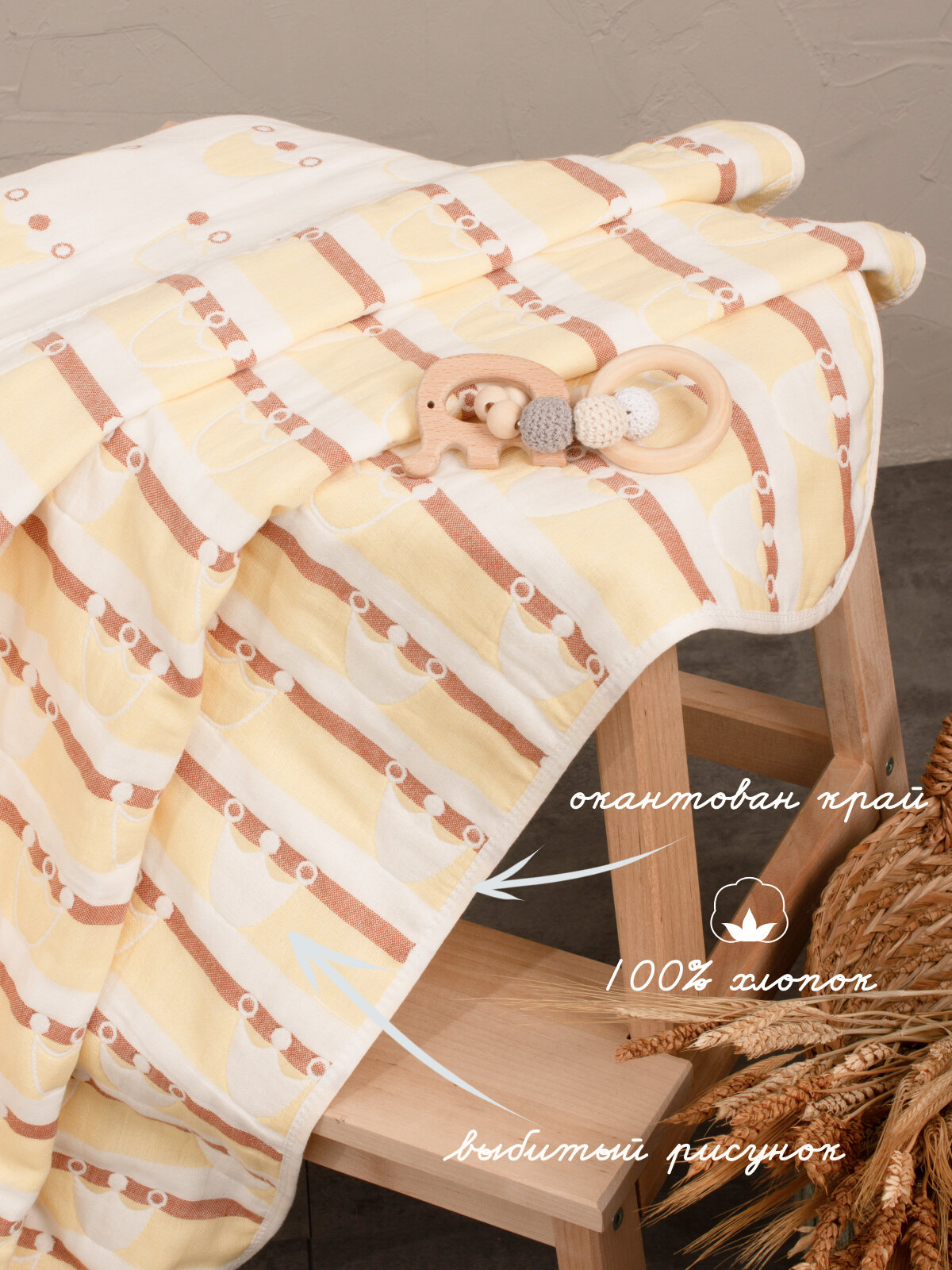 Муслиновый плед для новорожденных 110х110 — фото 1