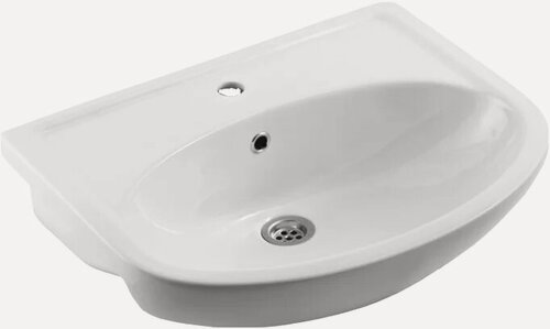 Изображение товара Мебельная раковина Rosa Уют 62 накладная, фаянсовая, со встроенным сливом-переливом, белая, раковина для ванной, полукруглая