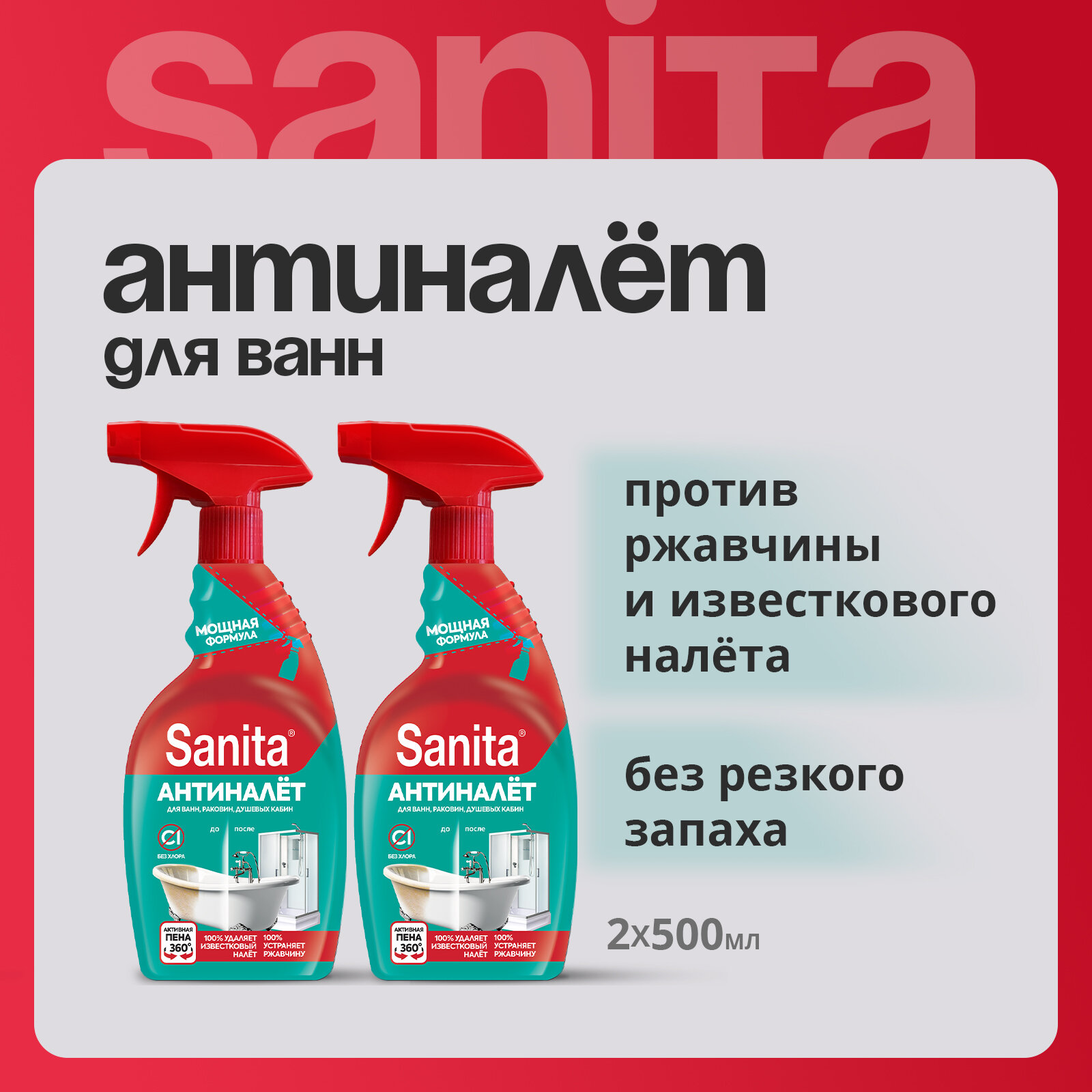 Набор спрей Sanita "Антиналет", для ванн, против известкового налета