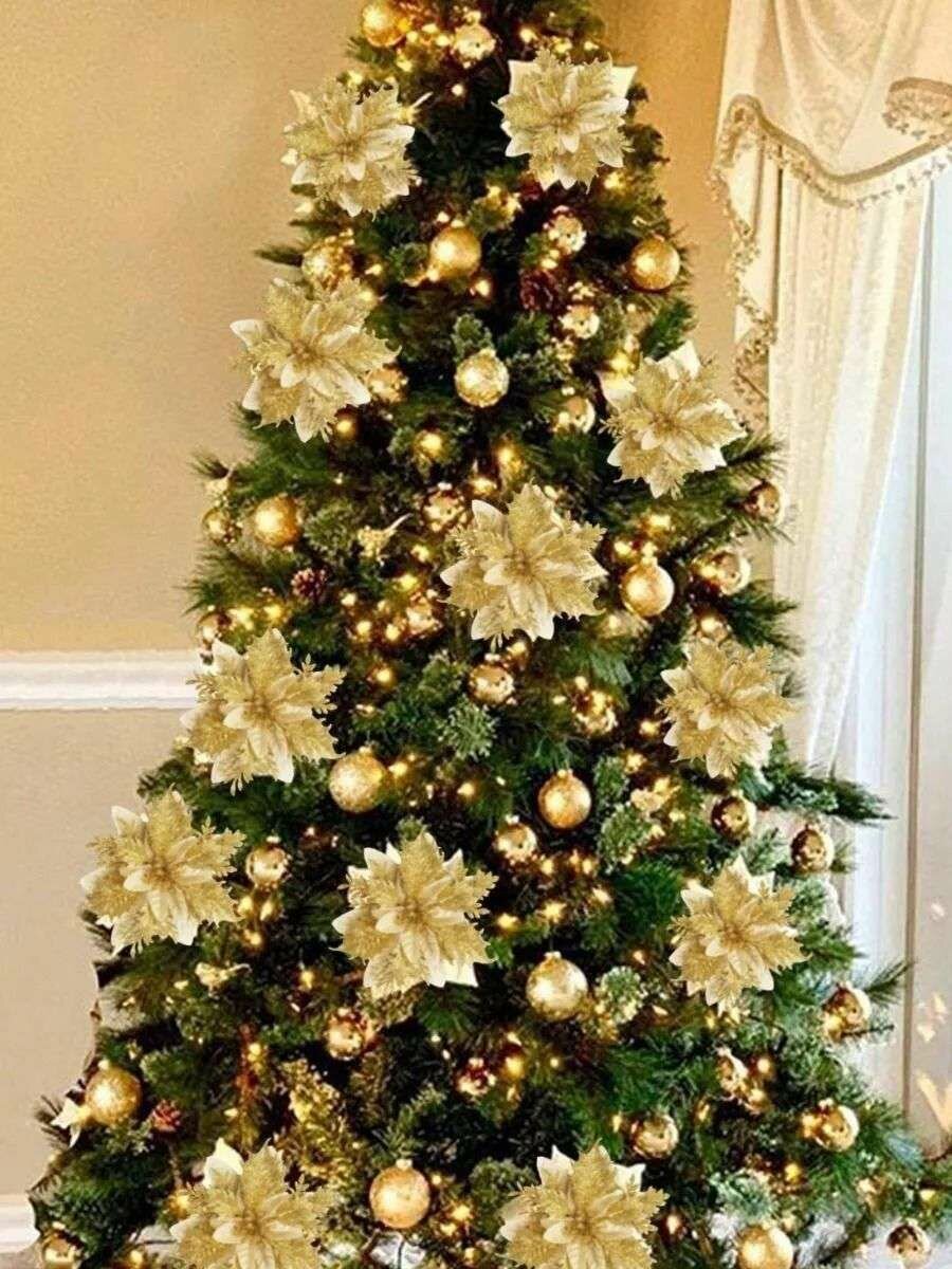 Рождественские цветы на елку: 10 стильных цветов пуансеттии! Красный золотой серебряный микс для домашнего декора11