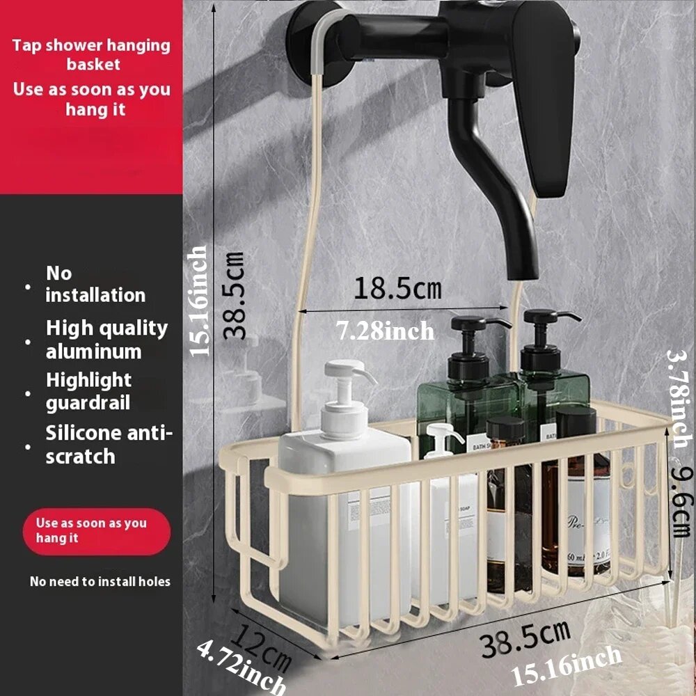 Настенная алюминиевая полка для душа серебристого цвета Milk White-L