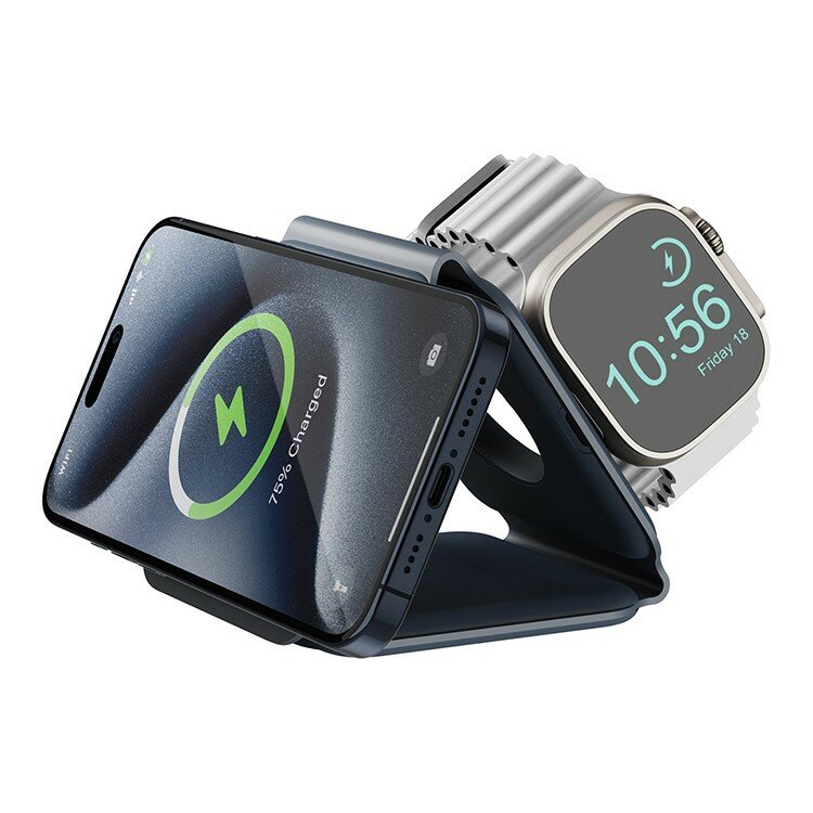 EnergEA Беспроводное СЗУ Bazic GoMag Trio PLUS magnetic wireless foldable 15W Navy Blue