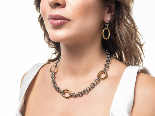 Колье Tanya Goz Jewellery, длина 47 см, серебряный, золотой